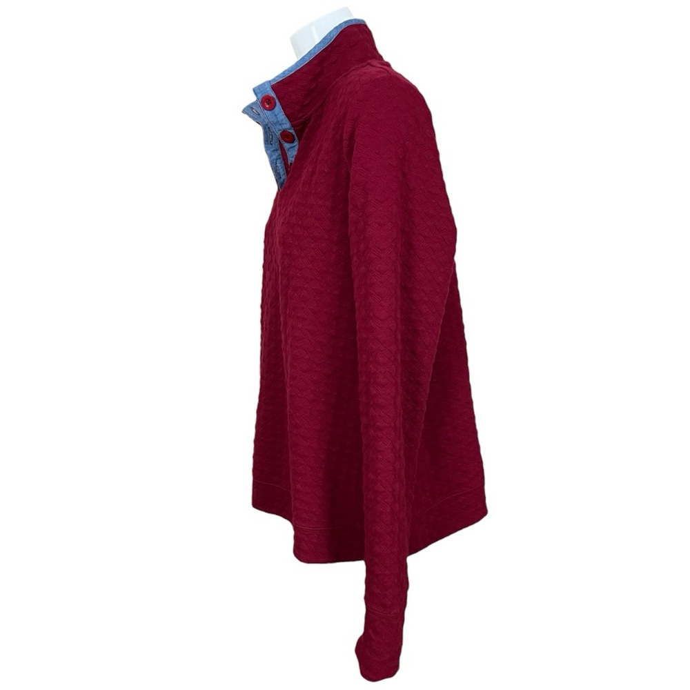 Crown & Ivy Belk Burgundy Diamond Quilted Pullover with Chambray Trim Size XXL - Picture 4 of 9